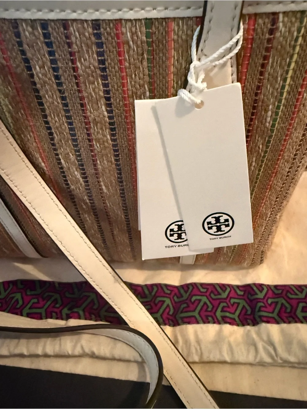 NWT Tory Burch Small Perry Striped Raffia Tote